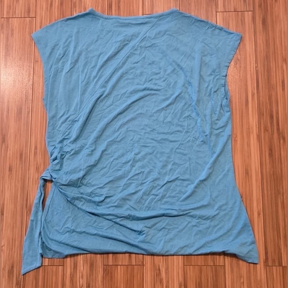 💚 NWOT Colleen Lopez Casual Blue Gathered Top - Picture 6 of 7